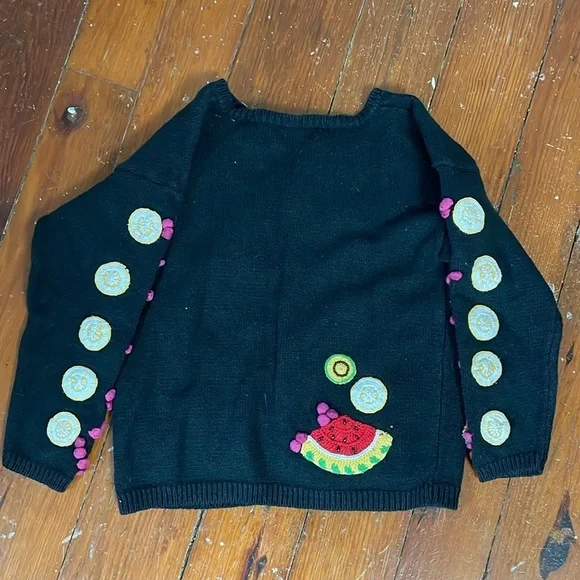 Marisa Christina Kids Cotton Fruit Beaded Appliqué Black Sweater size Medium - Picture 5 of 8